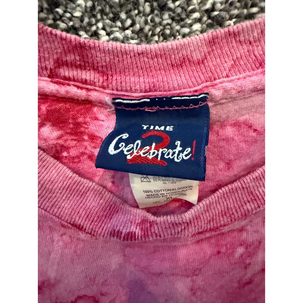 Vintage Time 2 Celebrate Pink Tie Dye T Shirt XL Mens Short Sleeve Cotton Tee - Picture 2 of 6